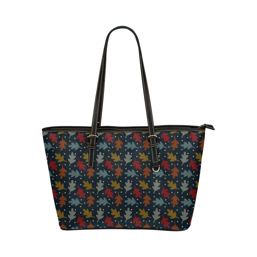 Fall Leaves Vegan Leather Zipper Tote Handbag (Large)