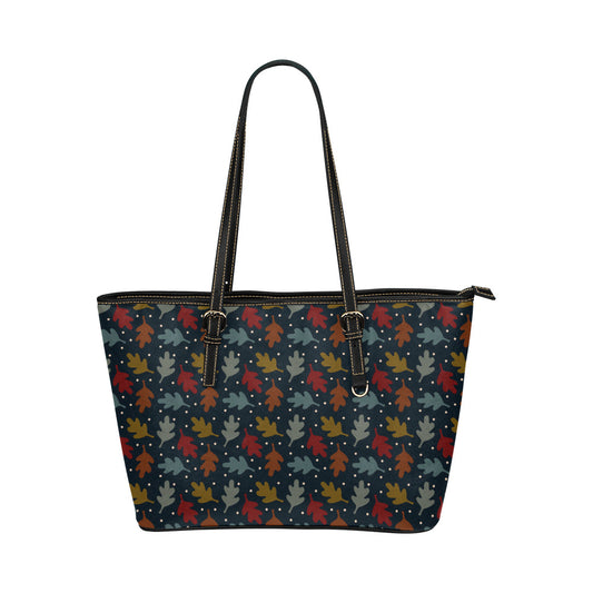 Fall Leaves Vegan Leather Zipper Tote Handbag (Large)