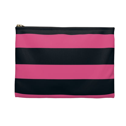Flat Zipper Pouch - Hot Pink/Navy Stripes