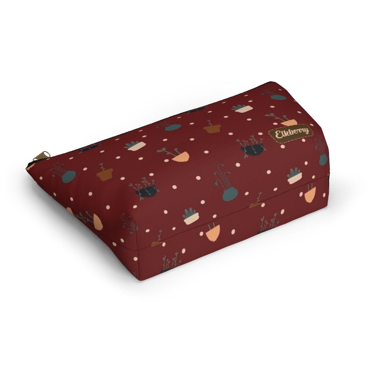 Big Bottom Zipper Pouch - Potted Plants in Red