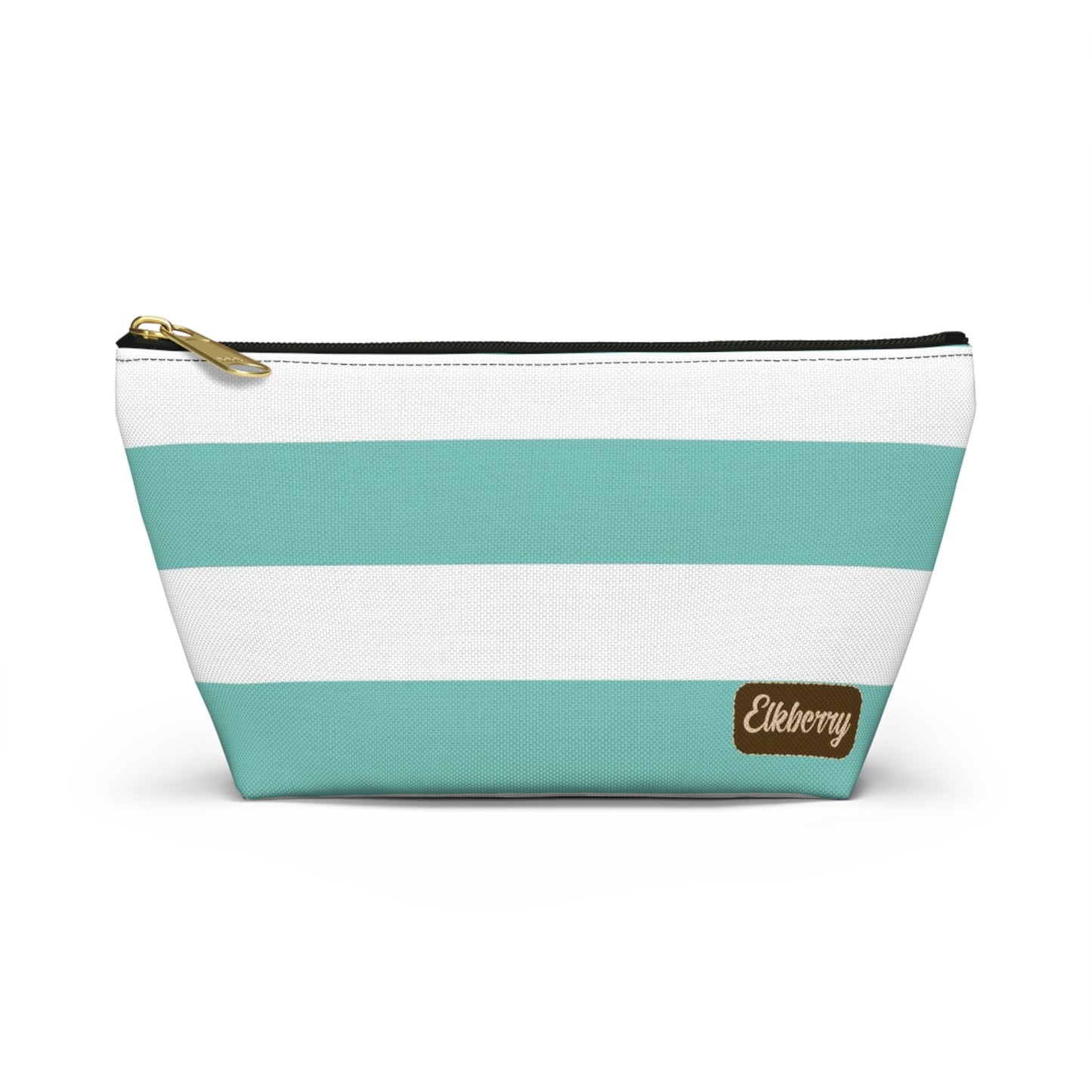 Big Bottom Zipper Pouch - Aqua/White Stripes