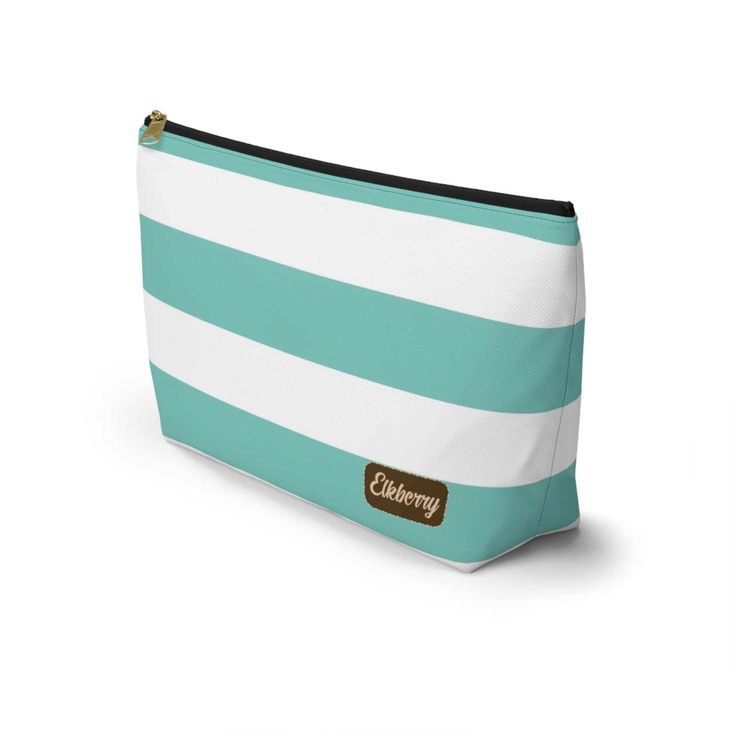 Big Bottom Zipper Pouch - Aqua/White Stripes