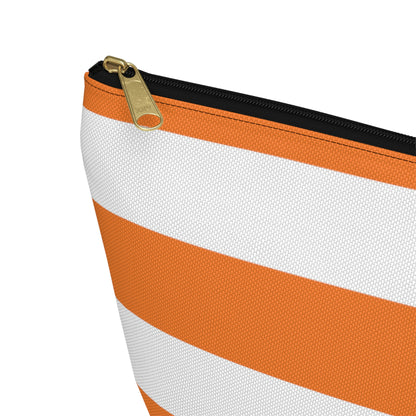 Big Bottom Zipper Pouch - Orange/White Stripes