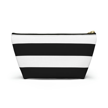 Big Bottom Zipper Pouch - Black/White Stripes
