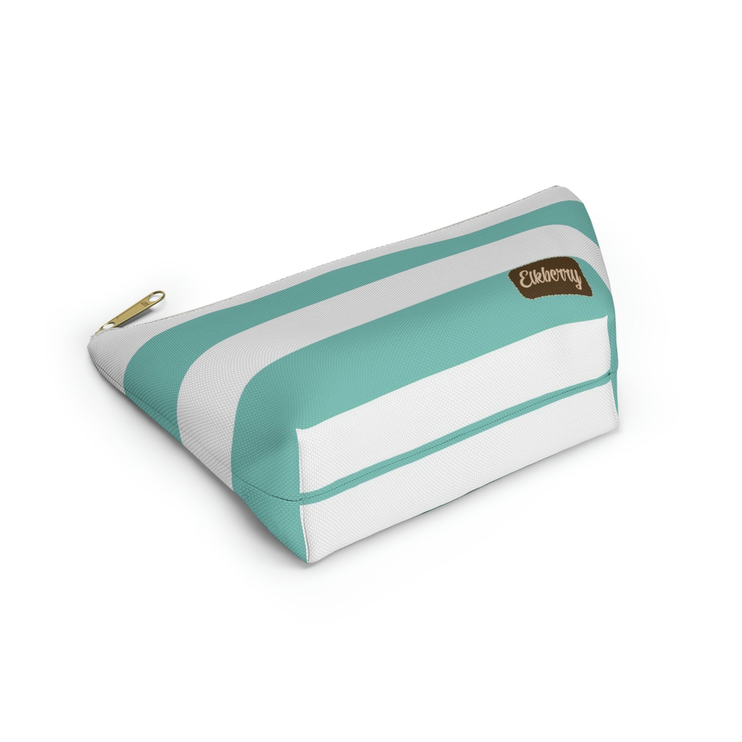 Big Bottom Zipper Pouch - Aqua/White Stripes