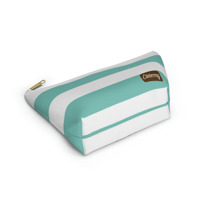 Big Bottom Zipper Pouch - Aqua/White Stripes