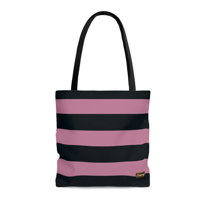 Lightweight Tote Bag - Dusty Rose Pink/Navy Stripes