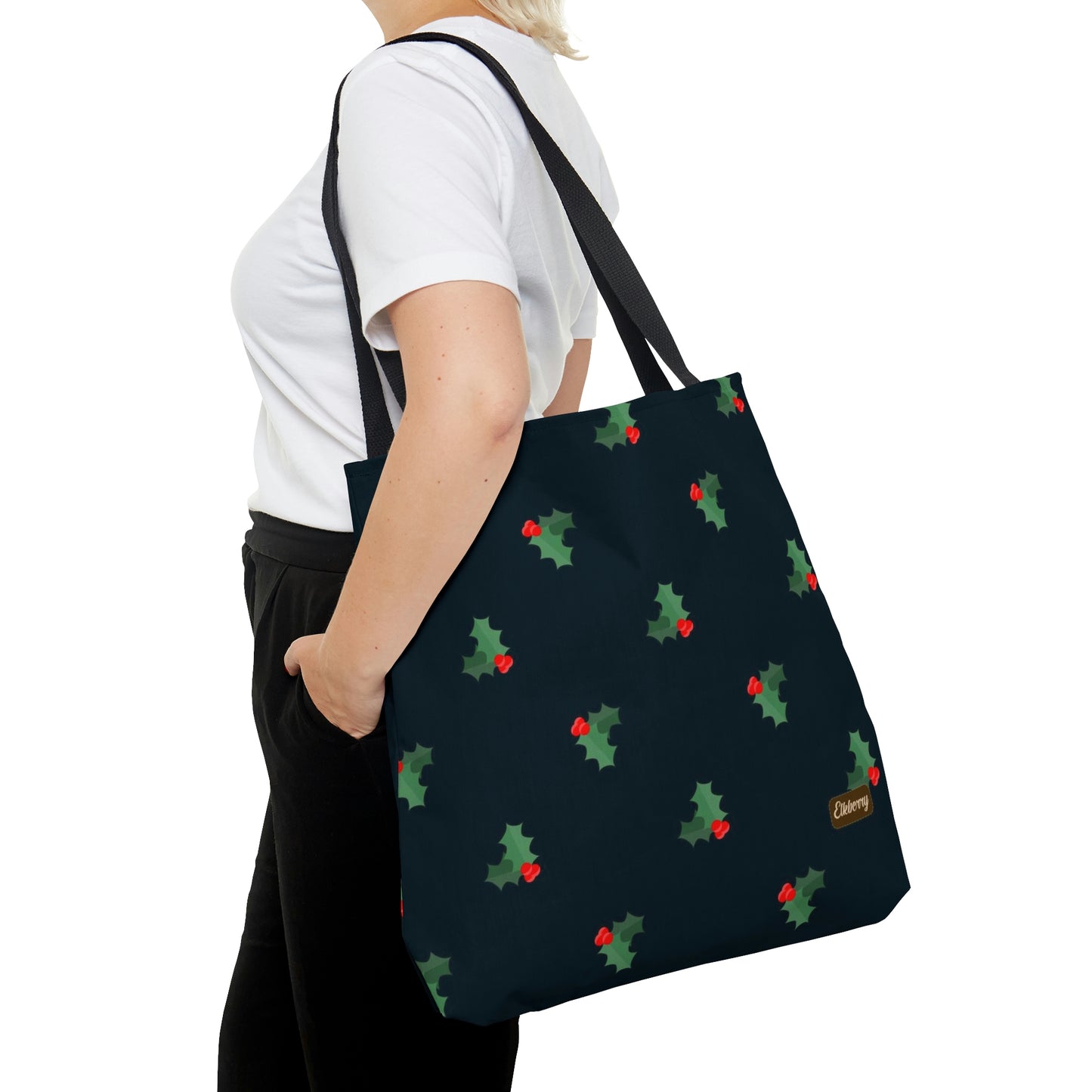 Lightweight Tote Bag - Holly Berries & Leaves on Navy