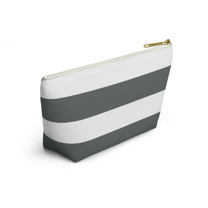 Big Bottom Zipper Pouch - Charcoal Gray/White Stripes