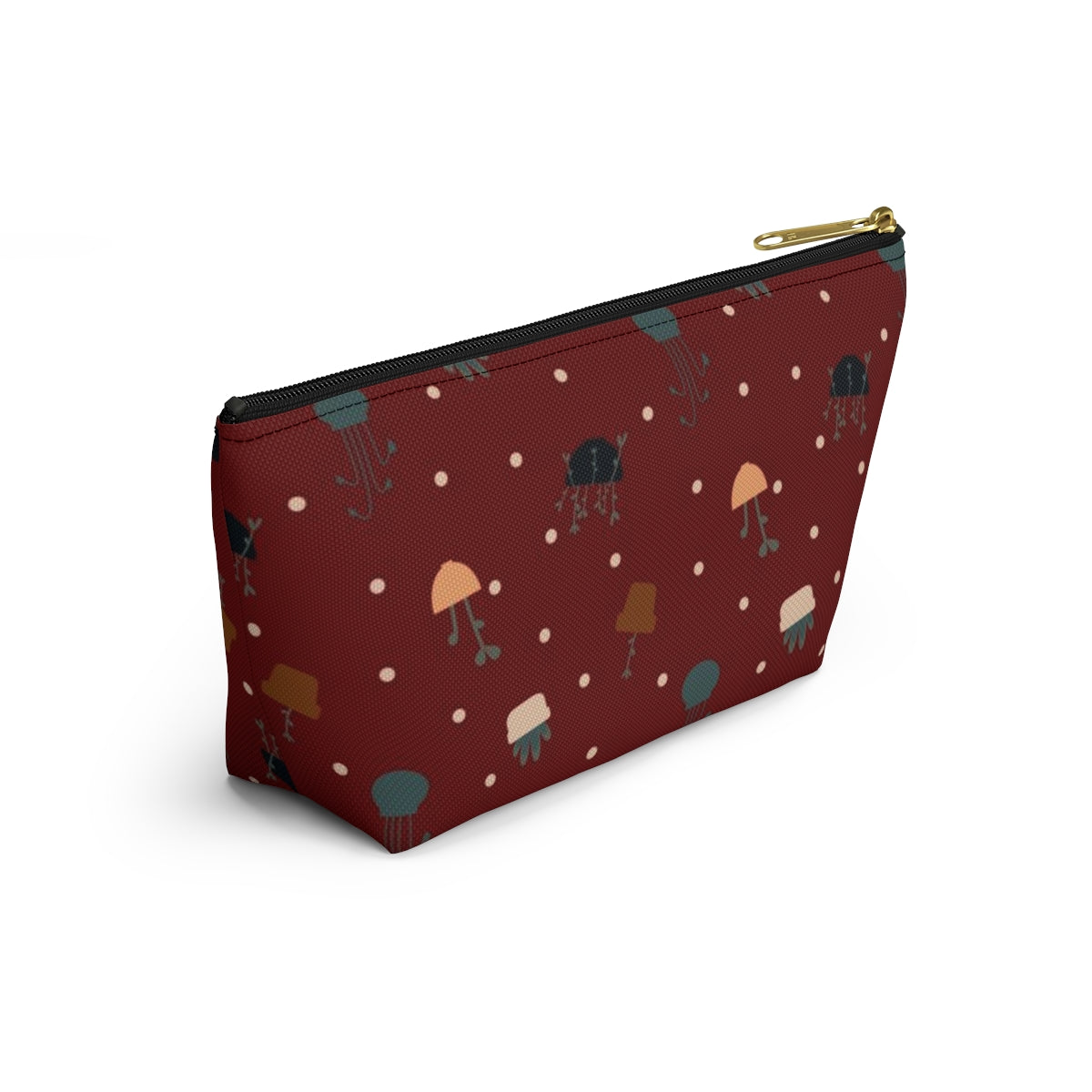 Big Bottom Zipper Pouch - Potted Plants in Red
