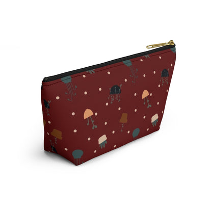 Big Bottom Zipper Pouch - Potted Plants in Red
