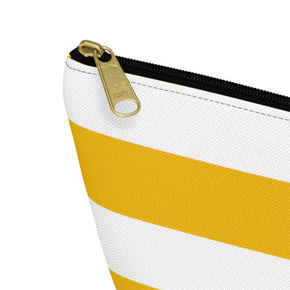 Big Bottom Zipper Pouch - Lemon Yellow/White Stripes