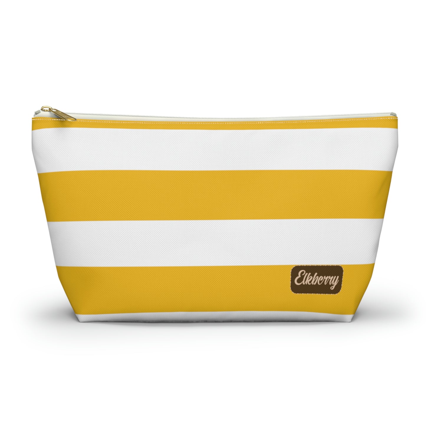 Big Bottom Zipper Pouch - Lemon Yellow/White Stripes