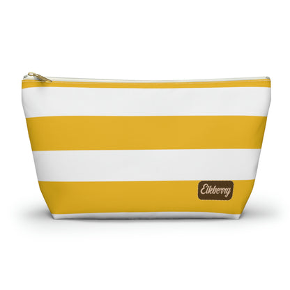 Big Bottom Zipper Pouch - Lemon Yellow/White Stripes