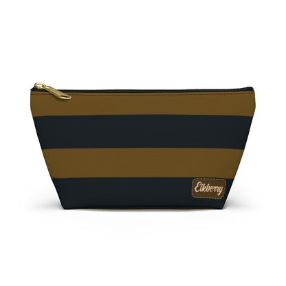 Big Bottom Zipper Pouch - Mustard/Navy Stripes