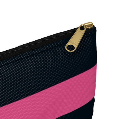 Flat Zipper Pouch - Hot Pink/Navy Stripes