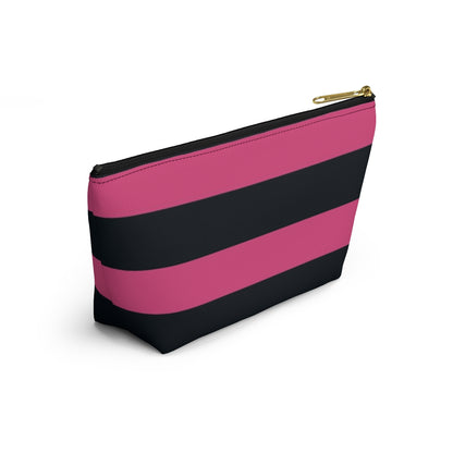 Big Bottom Zipper Pouch - Hot Pink/Navy Stripes