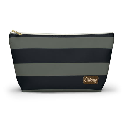 Big Bottom Zipper Pouch - Sage/Navy Stripes