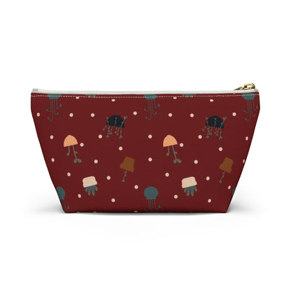 Big Bottom Zipper Pouch - Potted Plants in Red