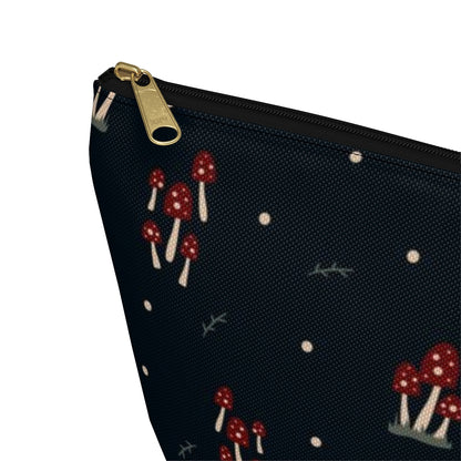 Big Bottom Zipper Pouch - Mushroom Family on Navy