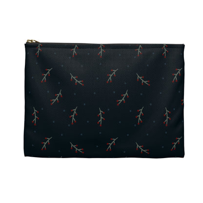 Flat Zipper Pouch - Berry Branches on Navy Background