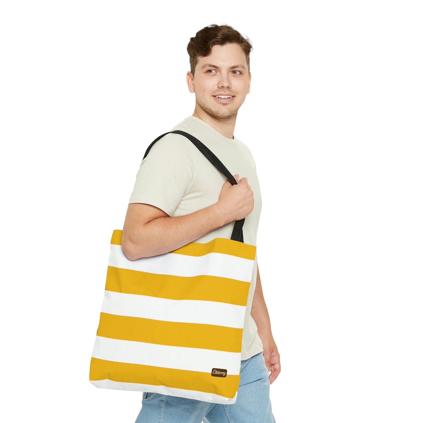 Lightweight Tote Bag - Lemon Yellow/White Stripes