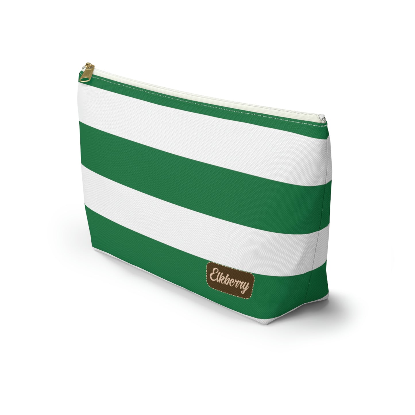 Big Bottom Zipper Pouch - Kelly Green/White Stripes