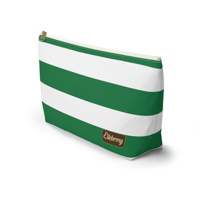 Big Bottom Zipper Pouch - Kelly Green/White Stripes