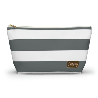 Big Bottom Zipper Pouch - Charcoal Gray/White Stripes