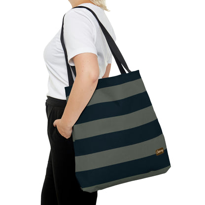 Lightweight Tote Bag - Sage/Navy Stripes