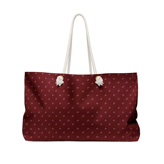 Weekender Tote Bag - Pink Hearts on Red