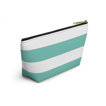 Big Bottom Zipper Pouch - Aqua/White Stripes