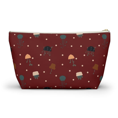 Big Bottom Zipper Pouch - Potted Plants in Red