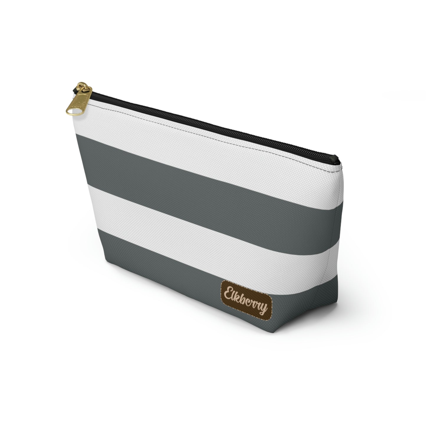 Big Bottom Zipper Pouch - Charcoal Gray/White Stripes