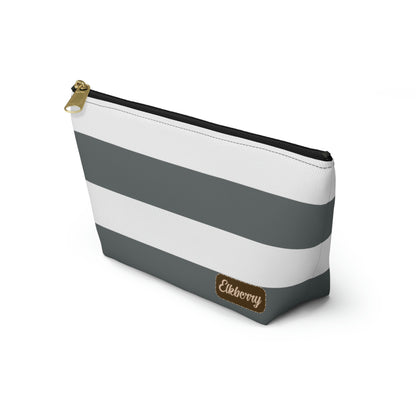 Big Bottom Zipper Pouch - Charcoal Gray/White Stripes