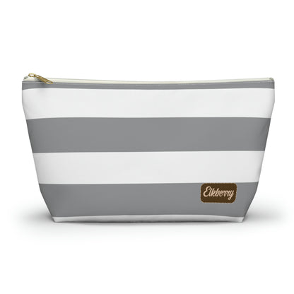 Big Bottom Zipper Pouch - Ash Gray/White Stripes