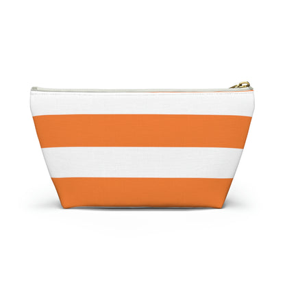 Big Bottom Zipper Pouch - Orange/White Stripes