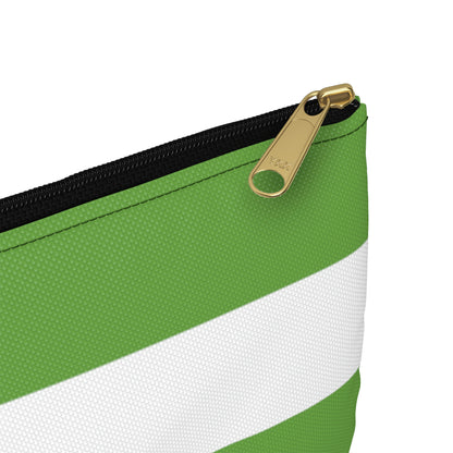 Flat Zipper Pouch - Lime Green/White Stripes