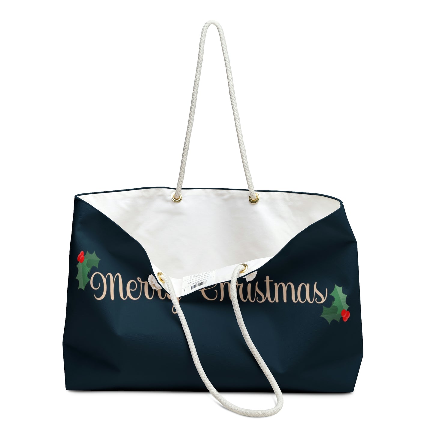 Weekender Tote Bag - Merry Christmas with Holly on Navy