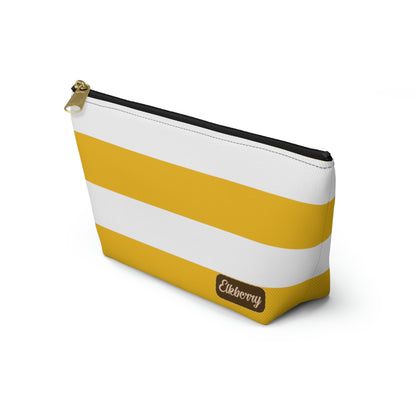 Big Bottom Zipper Pouch - Lemon Yellow/White Stripes