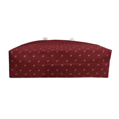 Weekender Tote Bag - Pink Hearts on Red