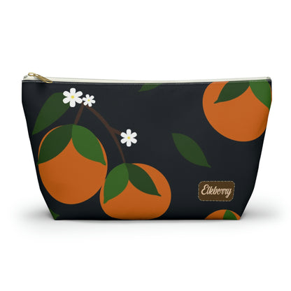 Big Bottom Zipper Pouch - Oranges on Navy