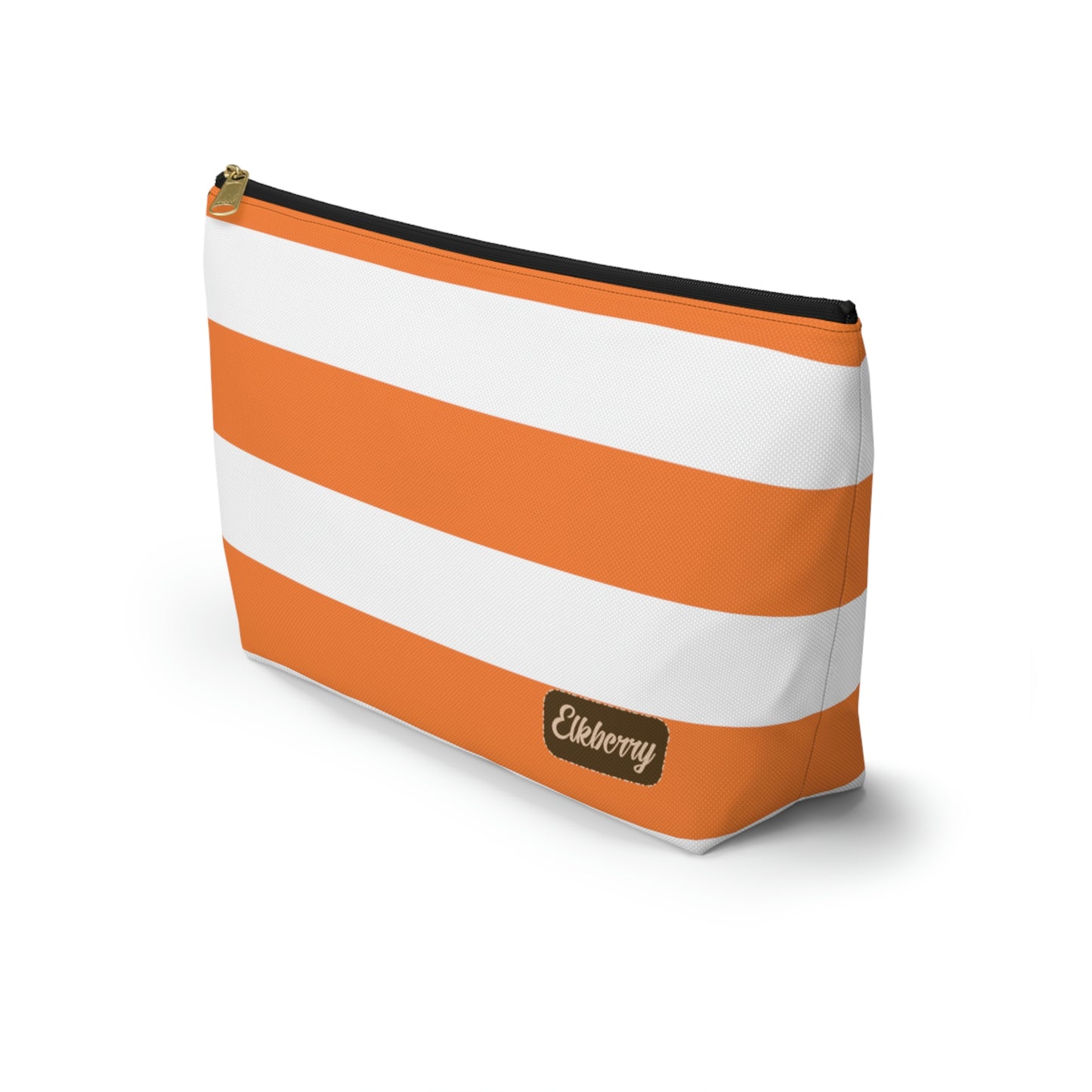 Big Bottom Zipper Pouch - Orange/White Stripes
