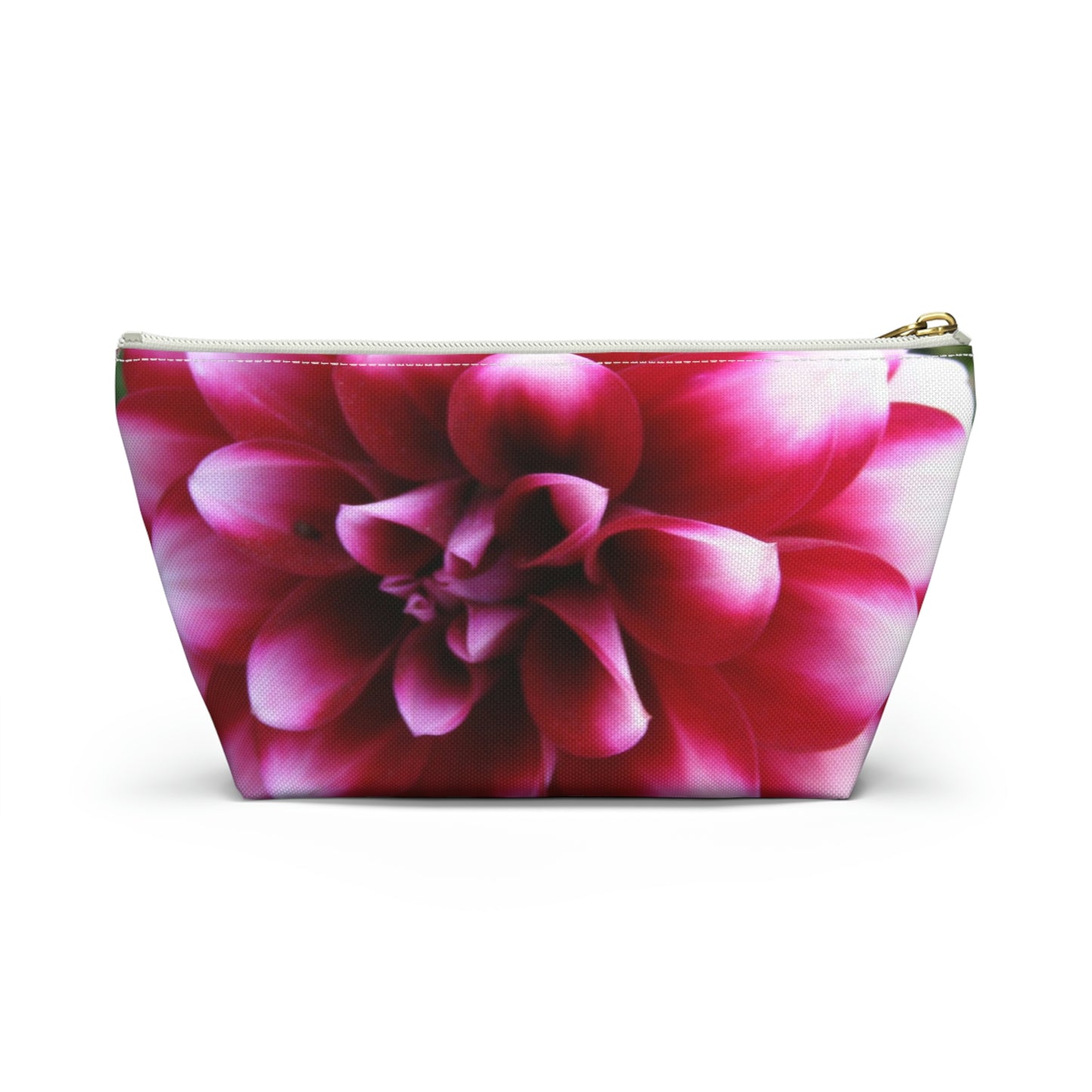 Big Bottom Zipper Pouch - Pink & White Dahlia