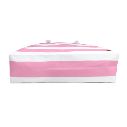 Weekender Tote Bag - Baby Pink/White Stripes