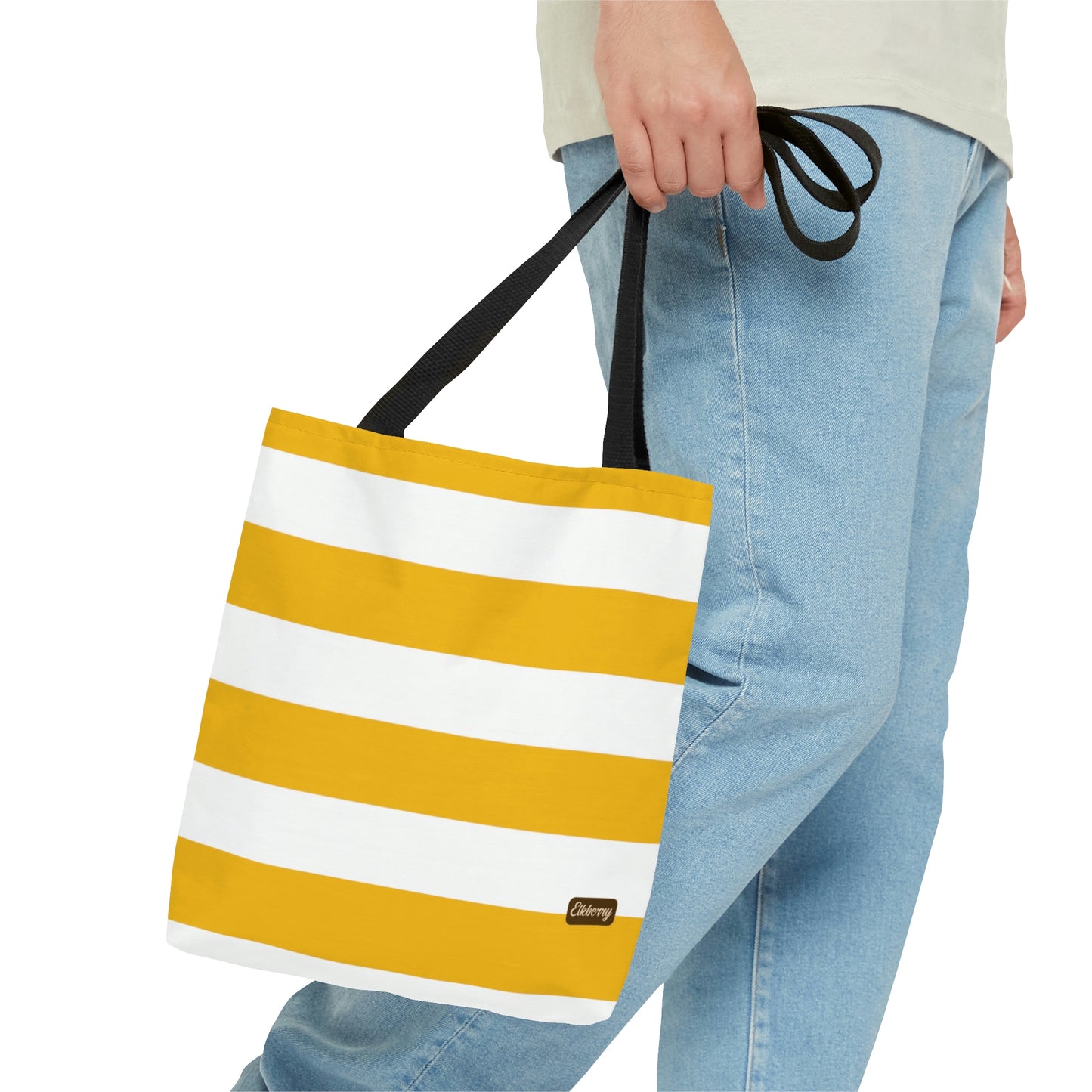 Lightweight Tote Bag - Lemon Yellow/White Stripes