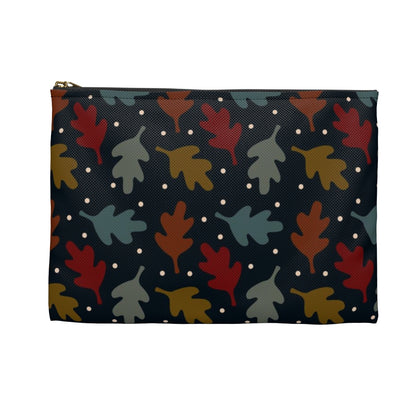 Flat Zipper Pouch - Fall Leaves on Navy