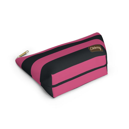 Big Bottom Zipper Pouch - Hot Pink/Navy Stripes