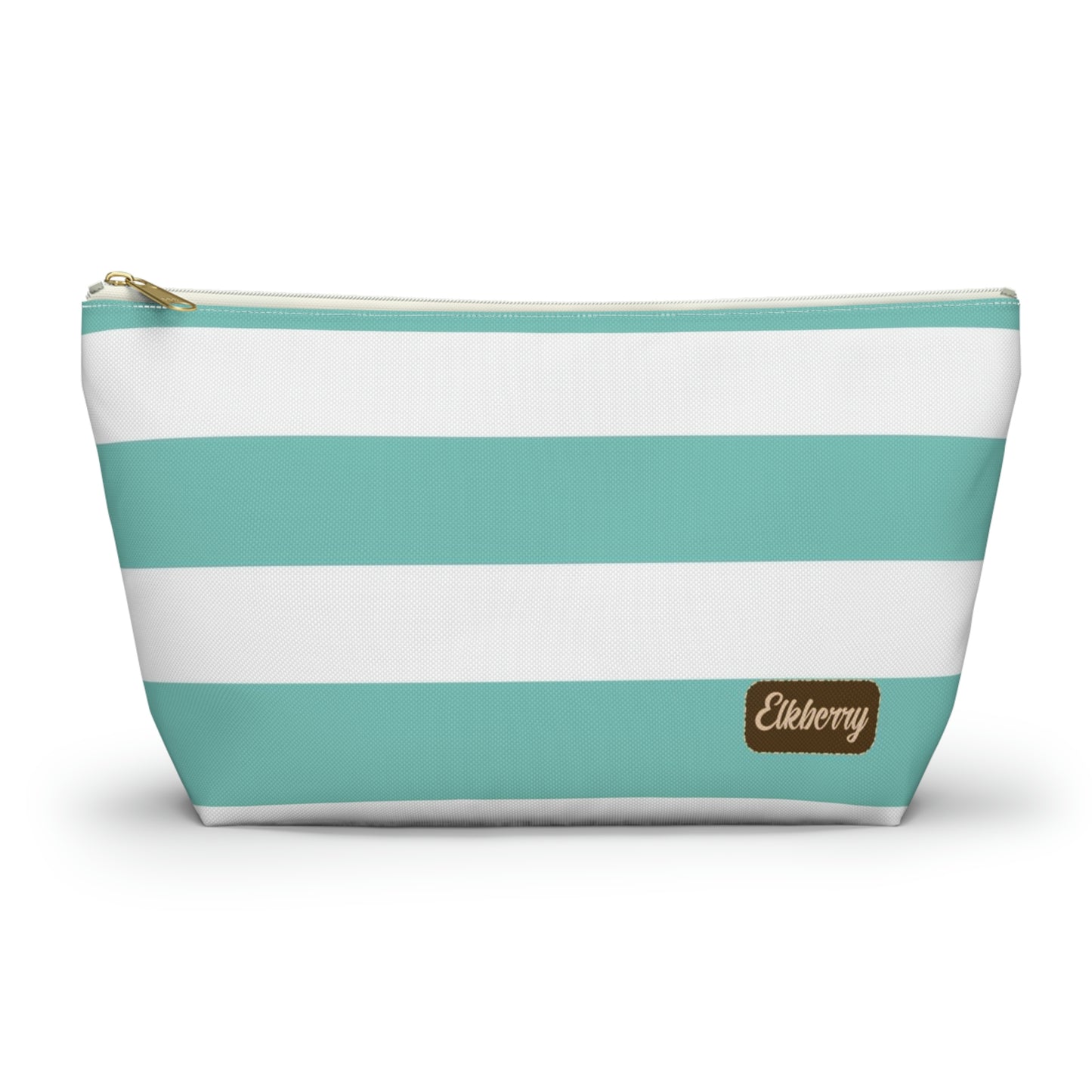 Big Bottom Zipper Pouch - Aqua/White Stripes