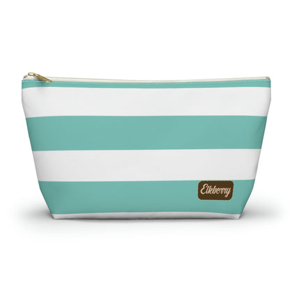 Big Bottom Zipper Pouch - Aqua/White Stripes